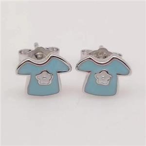 sterling silver shirt Earring studs, aqua enamel, approx 8-12mm