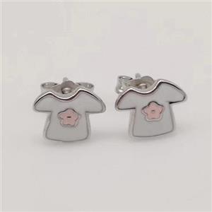 sterling silver shirt Earring studs, white enamel, approx 8-12mm