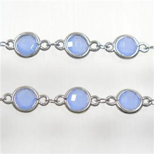copper chain with blue Chinese crystal glass, platinum plated, approx 8mm dia
