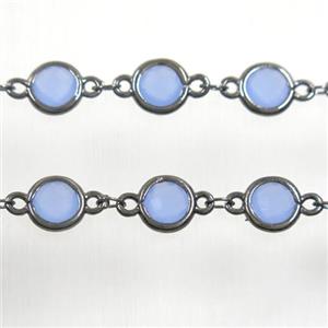 copper chain with blue Chinese crystal glass, black plated, approx 8mm dia