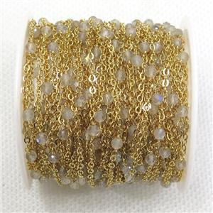 copper chain with gray moonstone, gold plated, approx 3mm dia