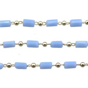 copper chain with crystal glass bead, tube, gold plated, approx 2.5x5mm