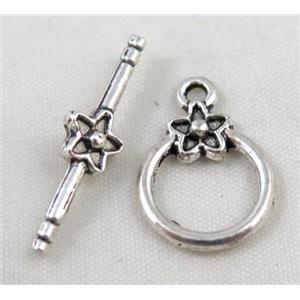 Tibetan Silver Toggle Clasp Non-Nickel, approx 14mm dia, stick 22mm