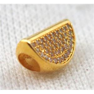 copper bead paved zircon, gold plated, approx 10x14mm, 4mm hole