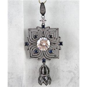 copper pendant paved zircon, black, approx 40x40mm, 16x25mm