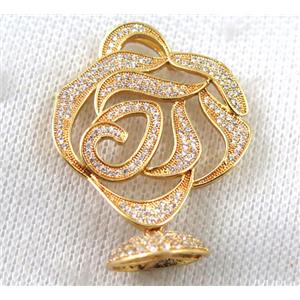 copper pendant paved zircon, gold plated, approx 30x35mm