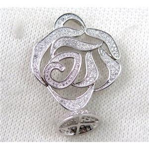 copper flower pendant paved zircon, platinum plated, approx 30x35mm