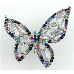 copper butterfly pendant pave zircon with 2loops, platinum plated, approx 30-32mm