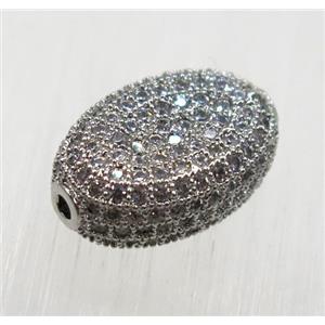 copper oval beads paved zircon, platinum plated, approx 10-15mm