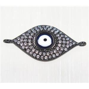 copper Evil eye connector paved zircon, black plated, approx 13.5x22mm