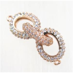 copper link connector paved zircon, rose gold, approx 12-27mm