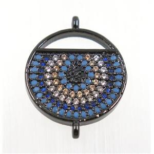 copper circle connector pave zircon, black plated, approx 18mm dia