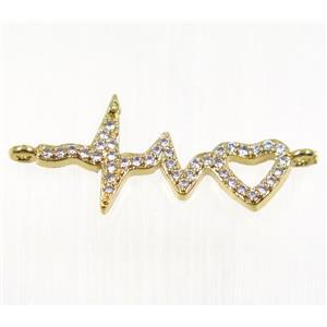 copper cardiogram connector pave zircon, gold plated, approx 12-33mm
