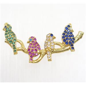 copper birds pendant pave zircon with 2loops, gold plated, approx 18-32mm
