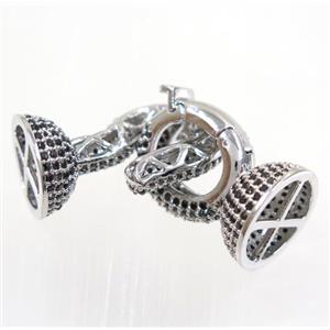 copper clasp paved zircon, platinum plated, approx 14-38mm