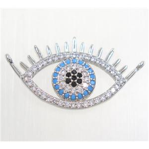 copper eye pendant paved zircon with 2loops, platinum plated, approx 16x26mm