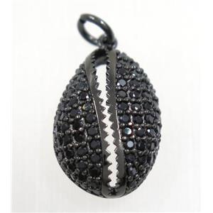 copper slide fastener pendant paved zircon, black plated, approx 12x17mm