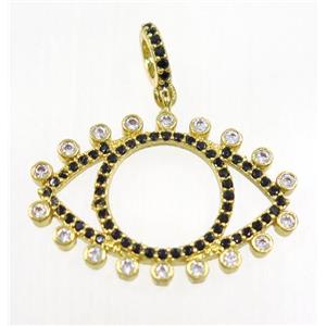 copper Eye charm pendant paved zircon, gold plated, approx 17x25mm