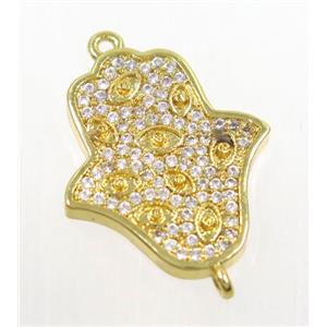 copper connector paved zircon, gold plated, approx 13x20mm