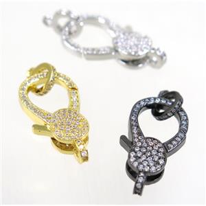 copper Lobster Clasp pave zircon, mix color, approx 13-22mm