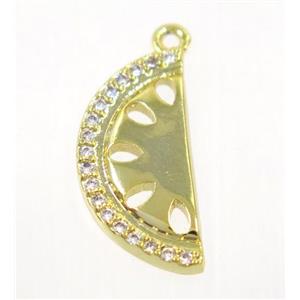 copper moon pendant paved zircon, gold plated, approx 8x16mm