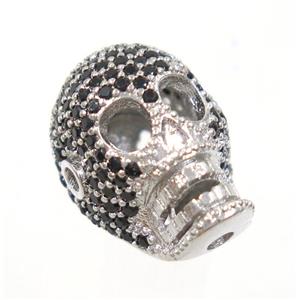 copper skull beads paved zircon, platium plated, approx 12x17mm