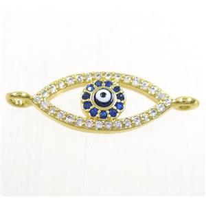 copper evil eye connector paved zircon, gold plated, approx 8-16mm