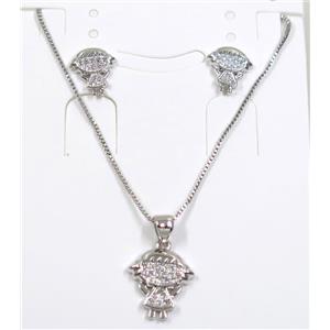 Jelwelry set, copper necklace earring pave zircon, kids, platinum plated, approx 9-14mm