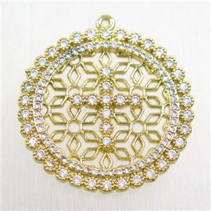 copper pendant paved zircon, gold plated, approx 30mm dia
