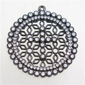 copper pendant paved zircon, black plated, approx 30mm dia
