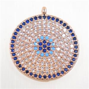 copper button circle pendant paved zircon, rose gold, approx 20mm dia