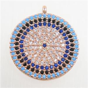 copper button circle pendant paved zircon, rose gold, approx 19mm dia