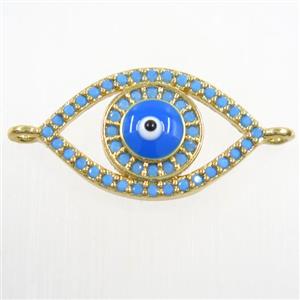 copper connector paved zircon, evil eye, turq, gold plated, approx 14-23mm