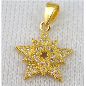 copper pendant pave zircon, gold plated, approx 17mm dia