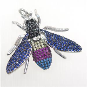 copper Honeybee pendants paved zircon, platinum plated, approx 25-32mm