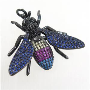 copper Honeybee pendants paved zircon, black plated, approx 25-32mm