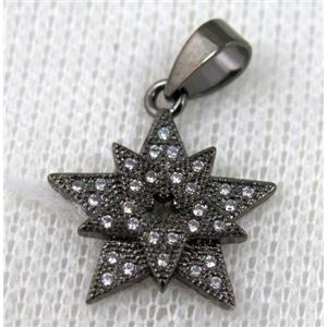 copper pendant pave zircon, black plated, approx 17mm dia