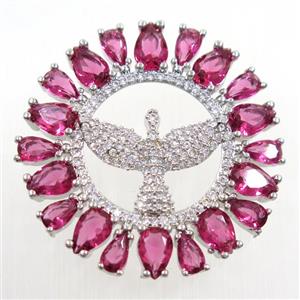 copper Hawk pendants paved zircon, platinum plated, approx 30mm dia