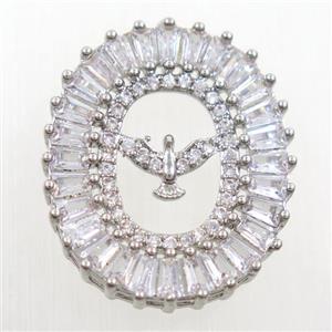 copper Hawk pendants paved zircon, platinum plated, approx 20-23mm