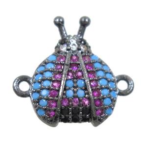 copper Beetle connector paved zircon, black plated, approx 11-15mm