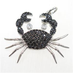 copper Cancer pendant paved zircon, platinum plated, approx 23-27mm