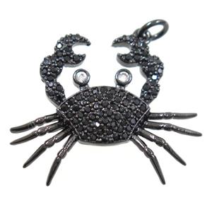 copper Cancer pendant paved zircon, black plated, approx 23-27mm