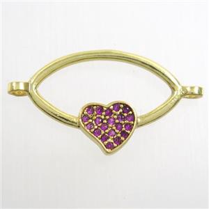 copper oval connector paved zircon with heart, gold plated, approx 10-20mm