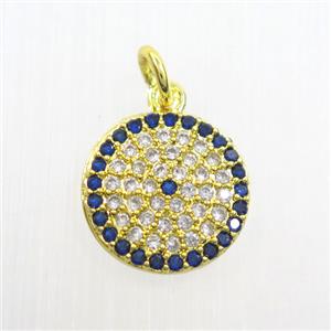 copper circle pendants paved zircon, gold plated, approx 12mm dia