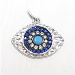 copper eye pendants paved zircon, platinum plated, approx 10.5-15mm