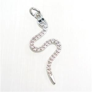 copper snake pendants paved zircon, platinum plated, approx 12-27mm