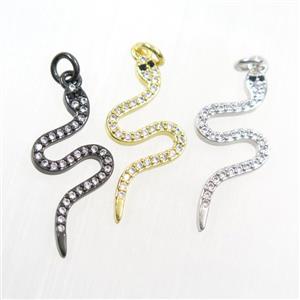 copper snake pendants paved zircon, mix color, approx 12-27mm