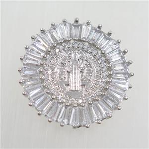 copper jesus pendants paved zircon, platinum plated, approx 28mm dia