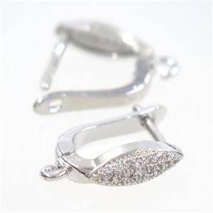 Copper Latchback Earring Pave Zircon With Loop Platinum Plated, approx 10-15mm