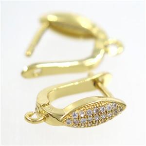 Copper Latchback Earring Pave Zircon With Loop Gold Plated, approx 10-15mm